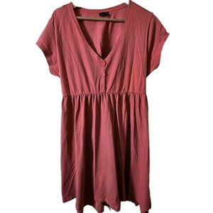 Volcom Open Back T-Shirt Dress XL Coral Pink Button Front Short Sleeve